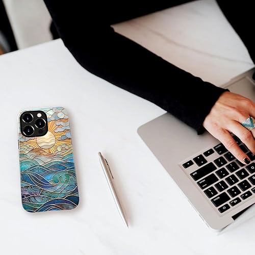 Miniatura 7 de Funda compatible con iPhone 15 Pro Max, funda híbrida brillante de 2 capas para prevención de caídas para niñas y niños, estampado de vidrieras de