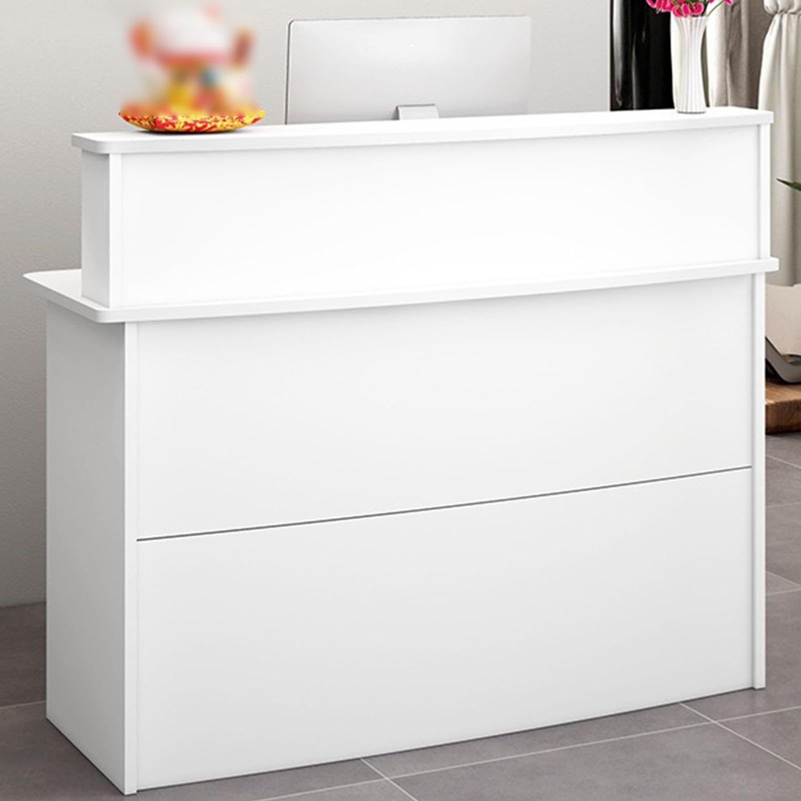 Generico Banco Reception Moderno Bianco con cassetto con Serratura, 120 cm/47,2 Pollici. Ideale per Salone, Hall, Negozio, Ufficio. Arredamento Reception Elegante e funz