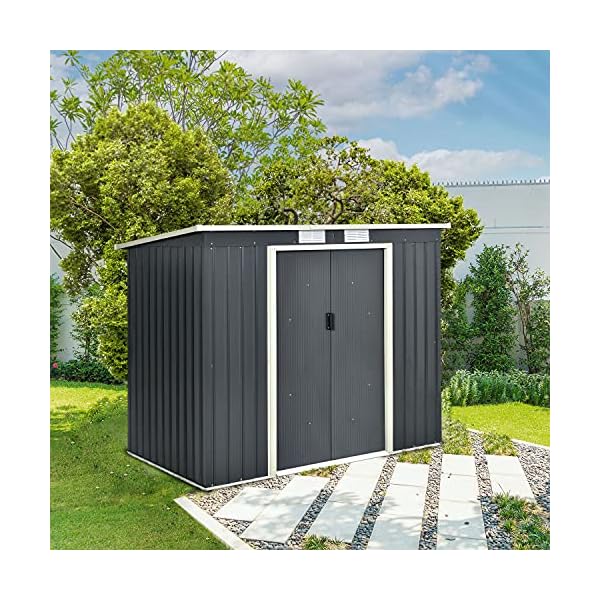 Juskys Metall Gerätehaus M 4m³ mit Pultdach, Schiebetür & Fundament - 213 × 130 × 173 cm - anthrazit - Geräteschuppen… – Bild 4