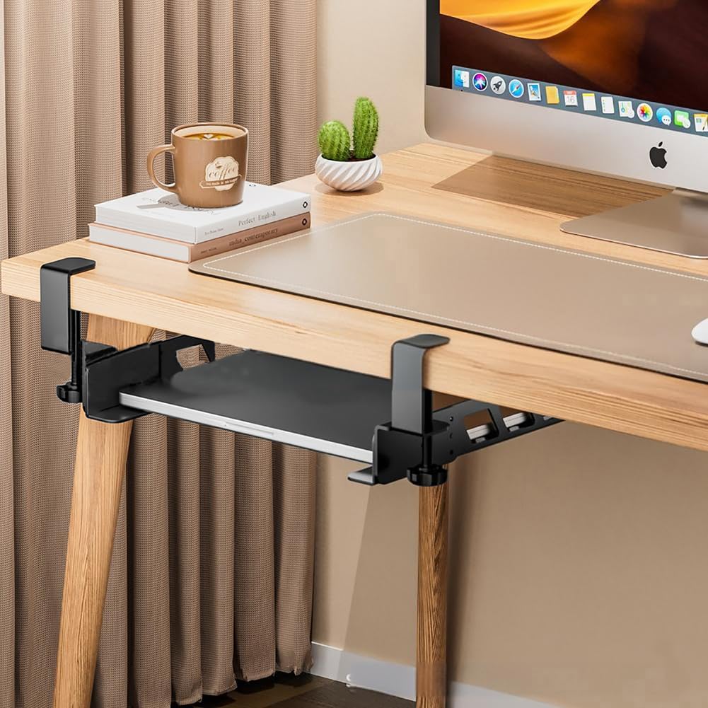 Soporte Ajustable para portátil bajo Escritorio, Soporte Colgante de Metal sin Taladro con Almohadilla de Silicona para portátil, MacBook, Teclado