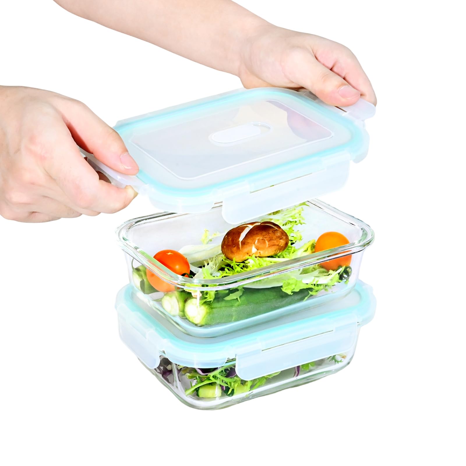 ERUIV Glasbehälter Mit Deckel, [2 Behälter + 2 Deckel] Glasschüssel Mit Deckel-1040ml, Mikrowellengeschirr Glas, Tragbar Meal Prep Container, Retain Freshness Glass Container With Lid, BPA free