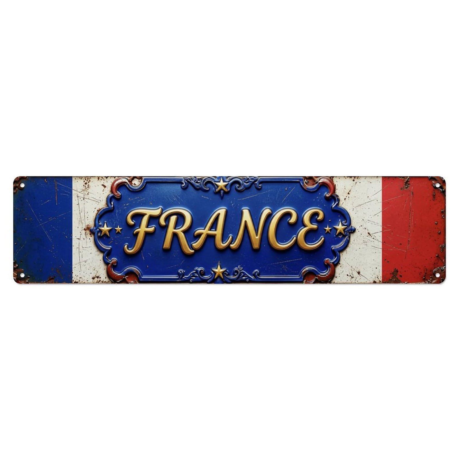 French Flag Handcrafted Memento Metal Tin Skinny Sign Plaque Wall Decor for Cafe, Club Bar, Office, Home Garden Metal Poster 4x16Inch