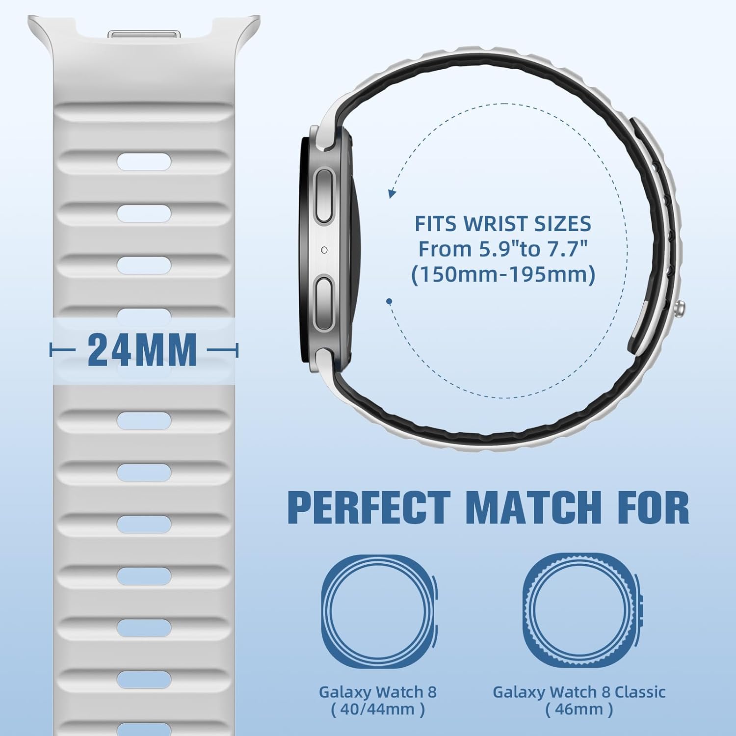 Adorve Magnetic Band Compatible with Samsung Galaxy Watch 8 40mm 44mm (2025) / Galaxy Watch 8 Classic Bands 46mm for Men Women, Soft Silicone Wristband Sport Strong Magnet Strap