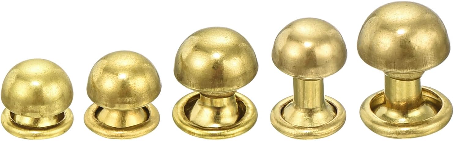 Uxcell 10x6mm Brass Round Studs Rivets - 6 Sets Screw Back Rivets For DIY Leather Craft, Purses & Handbags