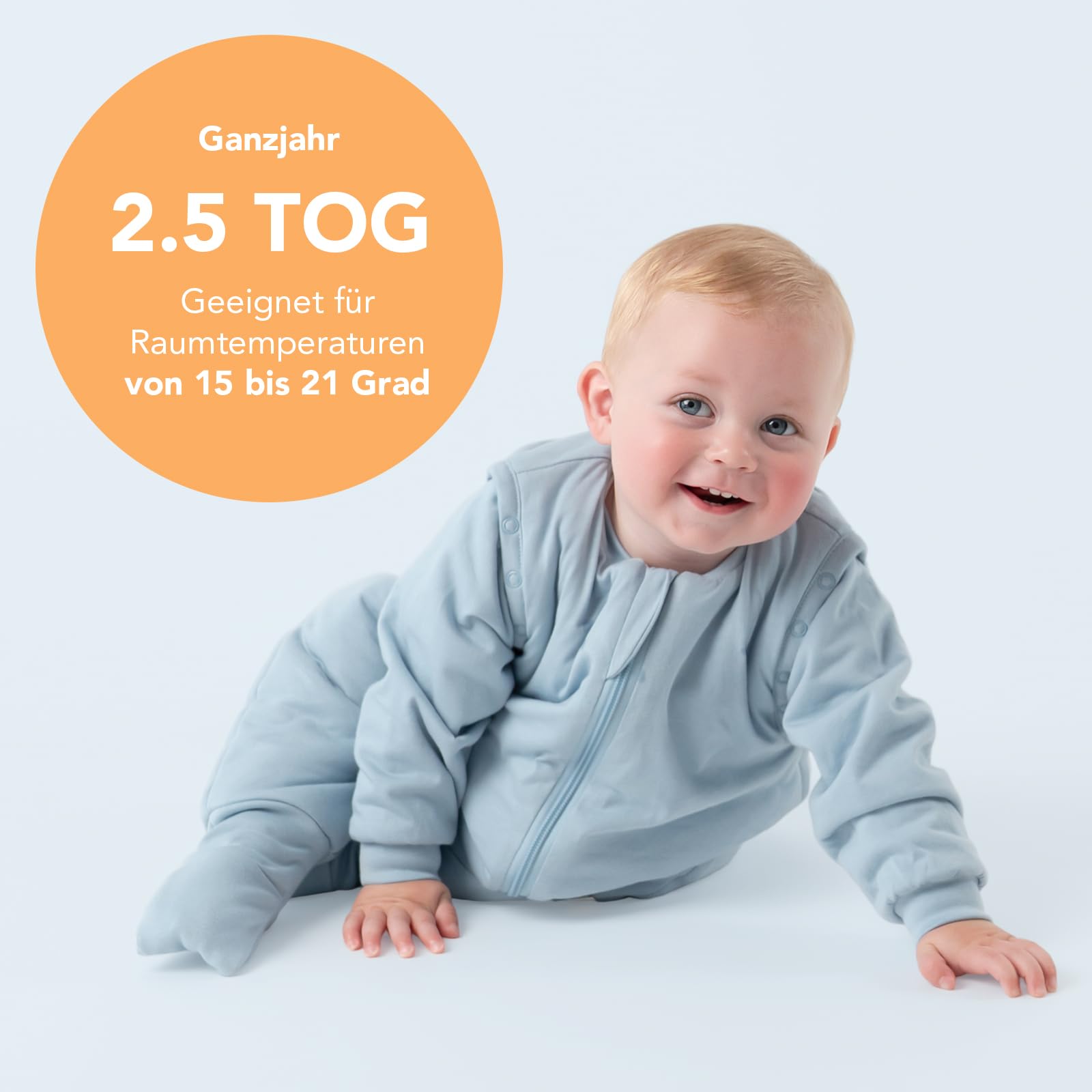 schlummersack Baby Kinder Schlafsack Ganzjahr 130cm Blue Ice | mit Füßen, umklappbaren Bündchen und abnehmbaren Ärmeln, gefüttert, Ganzjahresschlafsack, 2.5 Tog