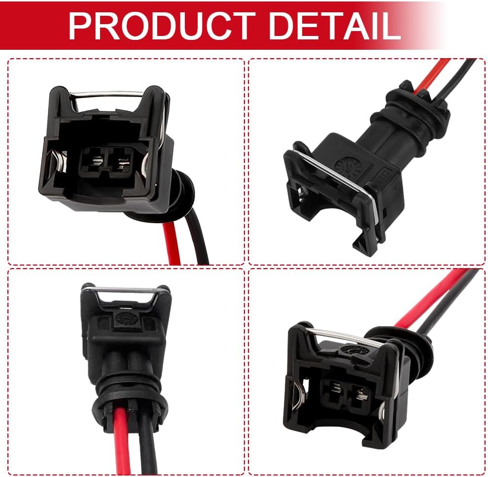 4PCS Fuel Injector Connector, Fuel Injector Harness, Waterproof Shell Copper Core Plug with Wiring Harness, Auto Accessories Pigtail Wiring Plugs Clips Cut Splice Fit for Most Cars (4PCS)