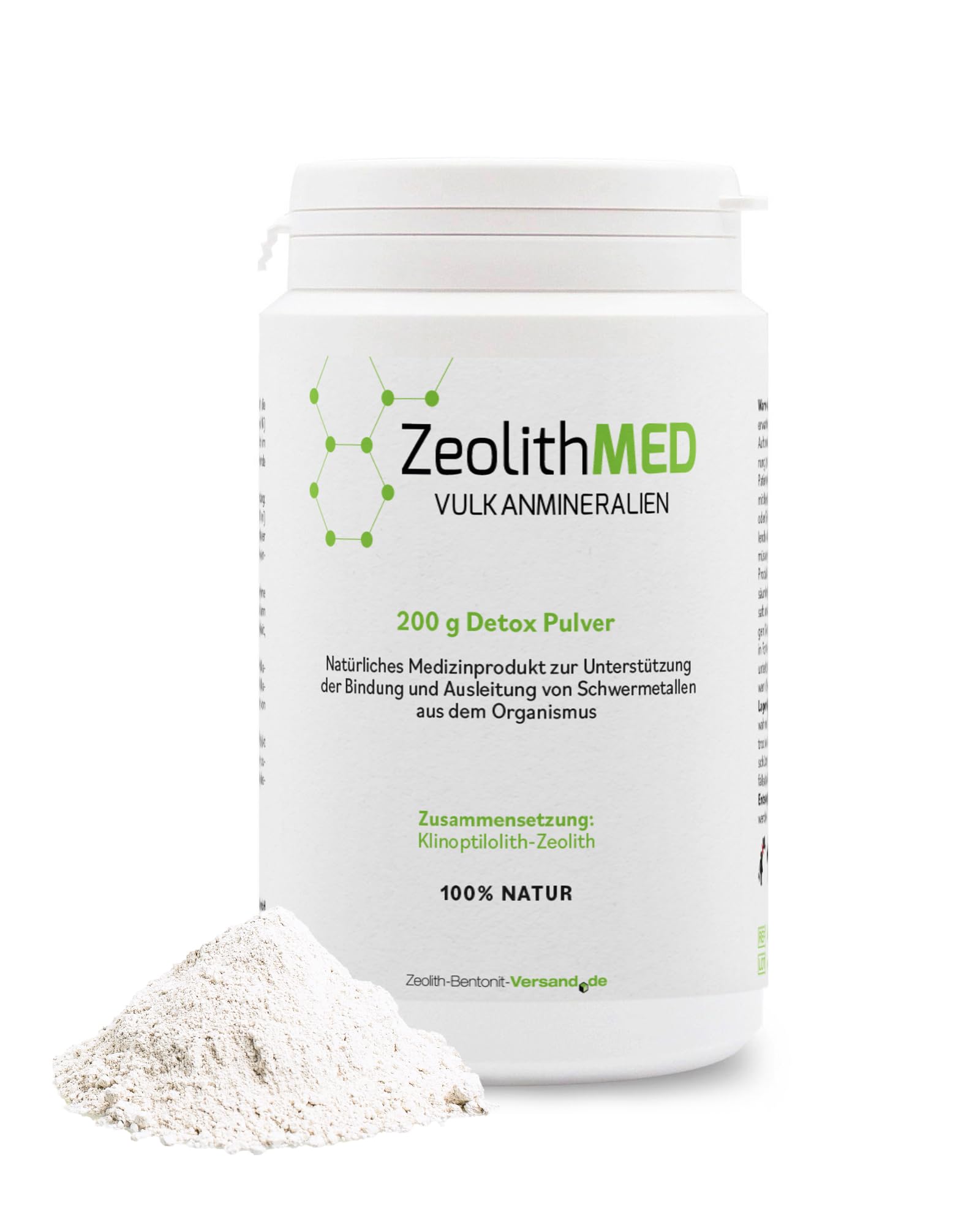 Zeolith MED Detox-Pulver, Medizinprodukt, Apothekenqualität, Vergleichssieger, Entgiftung von Schwermetallen, Entgiftungskur, Vulkanmineralien, Heilerde, Darmreinigung (200 g (1er Pack))