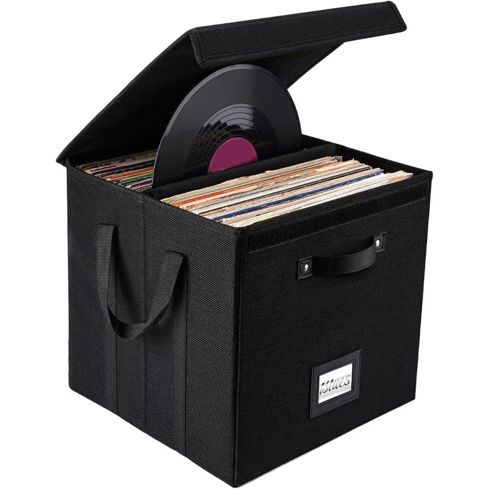 Caja organizadora de lino negro de 13 pulgadas para vinilos