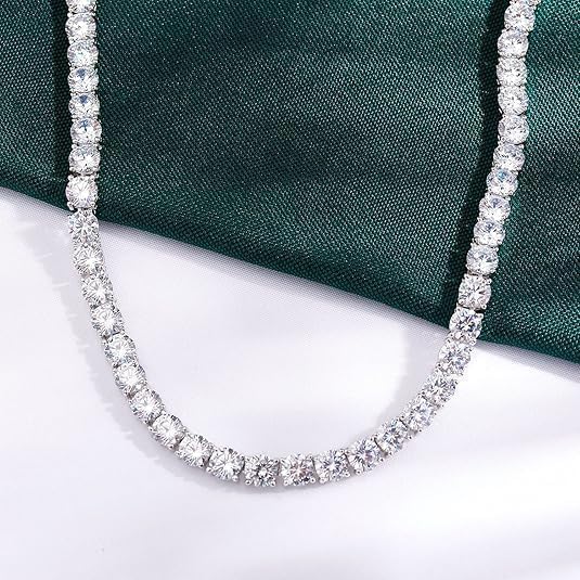 18CT Round-Cut Diamond Tennis Necklace, 4MM, 14K White Gold Plated Sterling Silver, Unisex Fine Jewelry