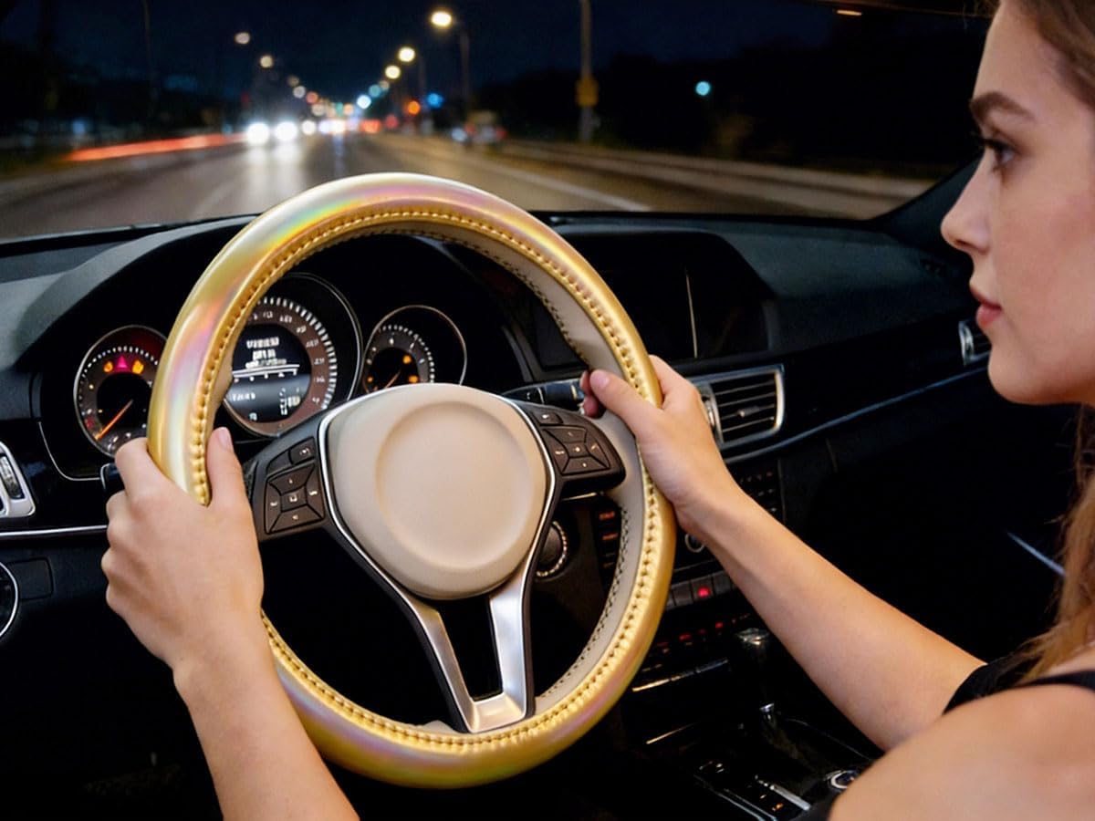 Color Changing Glossy Car Steering Wheel Cover for Women Girls,15" Universal Fit Auto Steering Wheel Protector Interior Decor Car Accessories (Gold) - Image 2