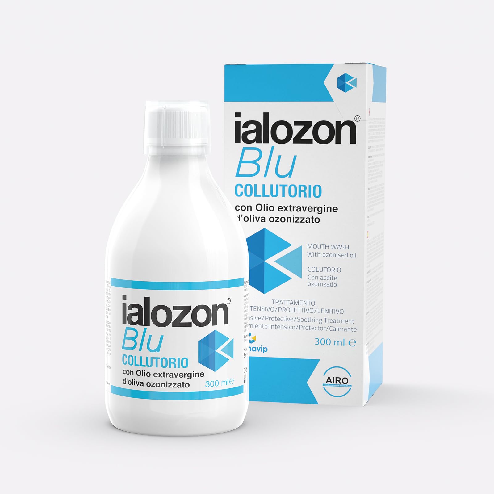 Ialozon Blu Collutorio con olio d’oliva ozonizzato, acido ialuronico, aloe vera, vitamina e bicarbonato di sodio, Rimuove la placca, Senza alcol (1)