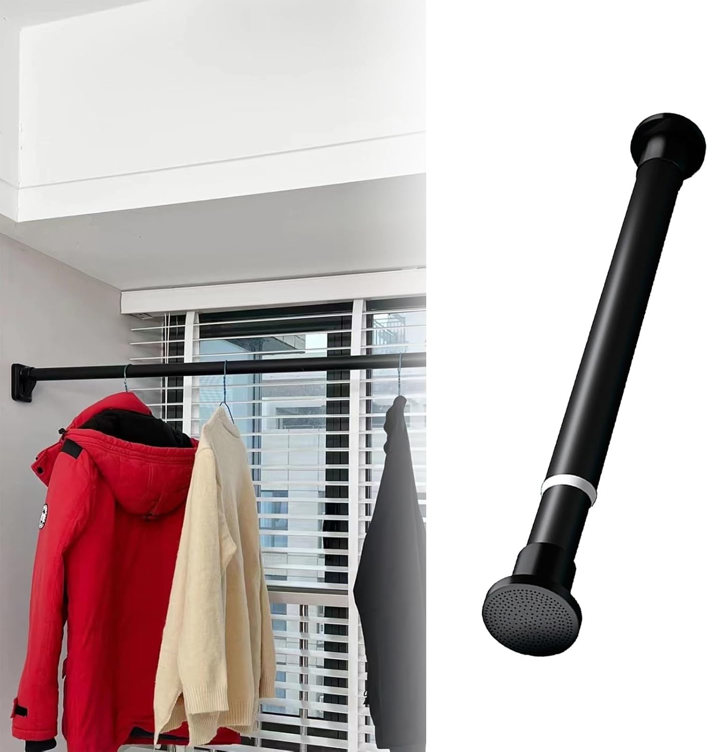 Closet Rod 1 Inch Diameter Closet Rods Black White, Space Saving Metal Closet Bar, Multipurpose Closet Extender Hanging Rod, for Laundry Room Hanger Rod(White,95-155cm(37 3/8-61"))