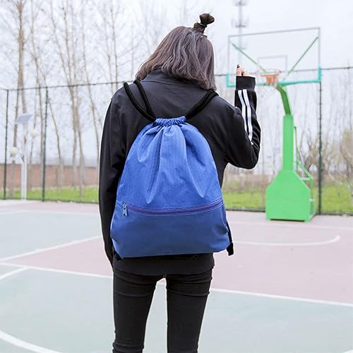 Miniatura 5 de Mochila con cordón, bolsa impermeable con cordón de extracción con bolsillo con cremallera, bolsas de gimnasio con cordón para hombres y mujeres,