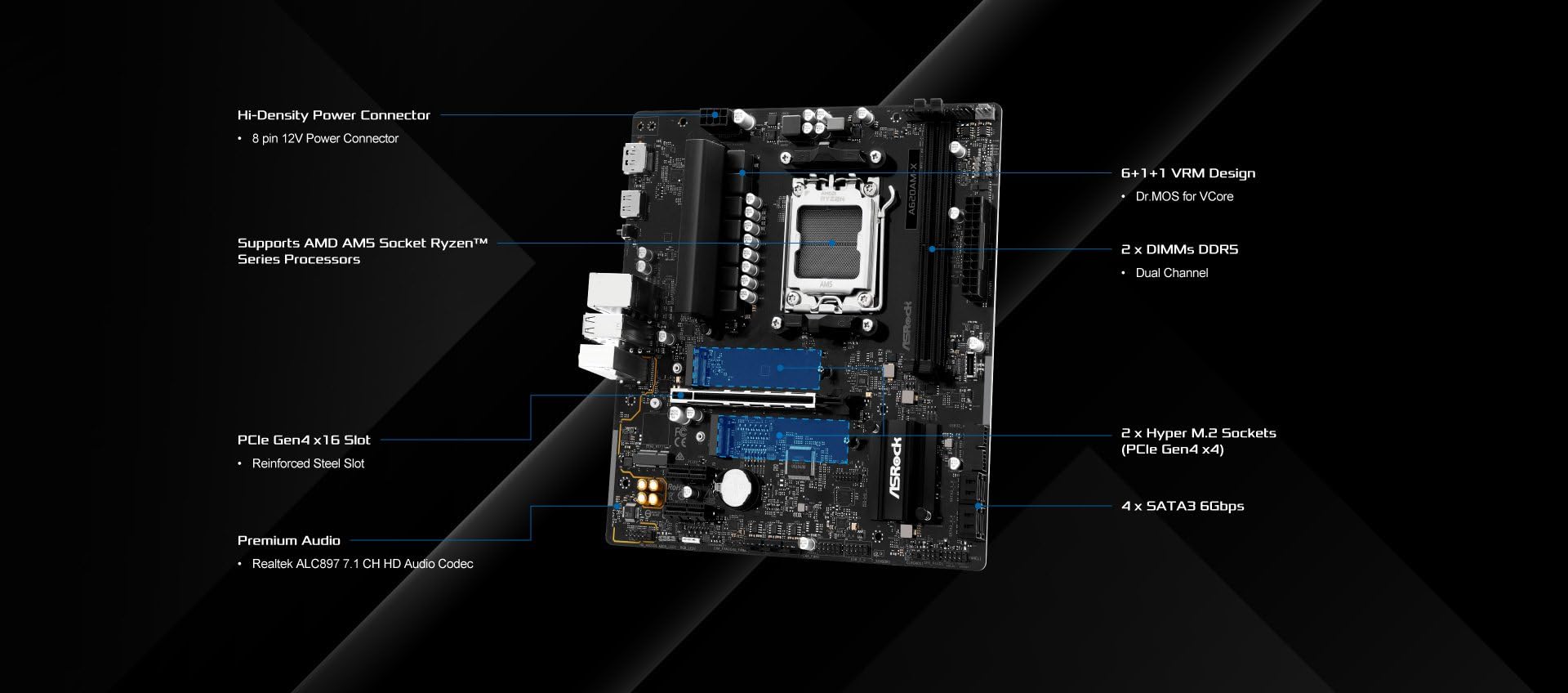 ASRock A620AM-X AM5 mATX HDMI/DP DDR5 - AMD Sockel AM5 (Ryzen Zen4) - Micro/Mini/Flex-ATX (90-MXBSV-A0UAYZ)