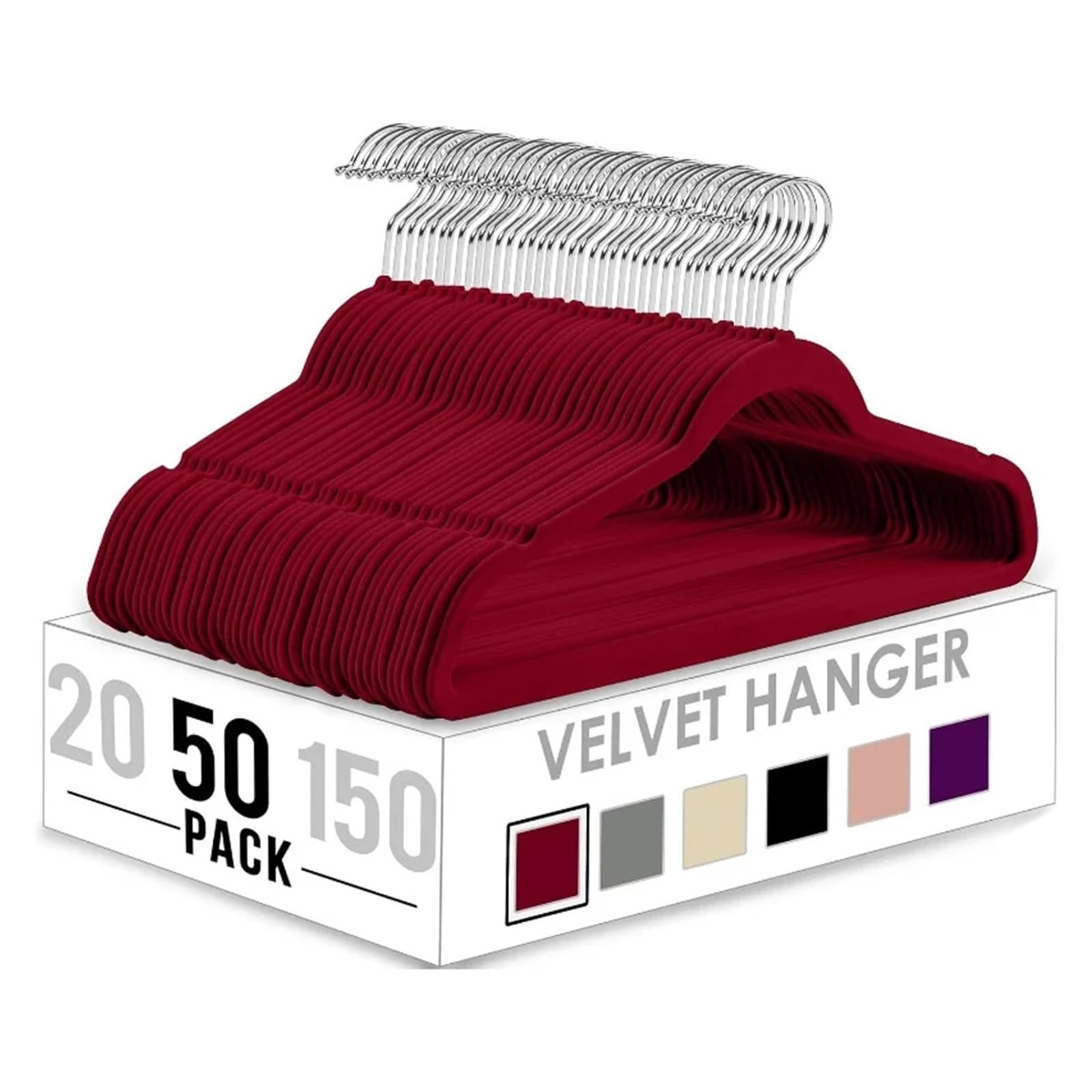 KFGISD, Velvet Hangers 150 Pack Non-Slip Clothes Hangers Grey Hangers Suit with Rotatable Hook ，Hangers(Burgundy)