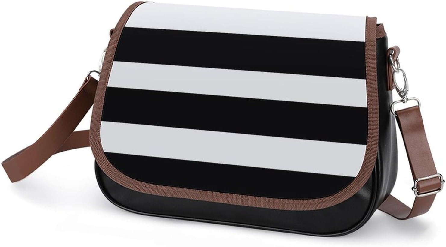Modern Bathroom Classic Black And White StripedWomen's Faux Leather Crossbody Bag, Waterproof Wrinkle-Resistant Shoulder Bag with Detachable Strap, Large Capacity Casual Handbag, Fashion Daily Purse F