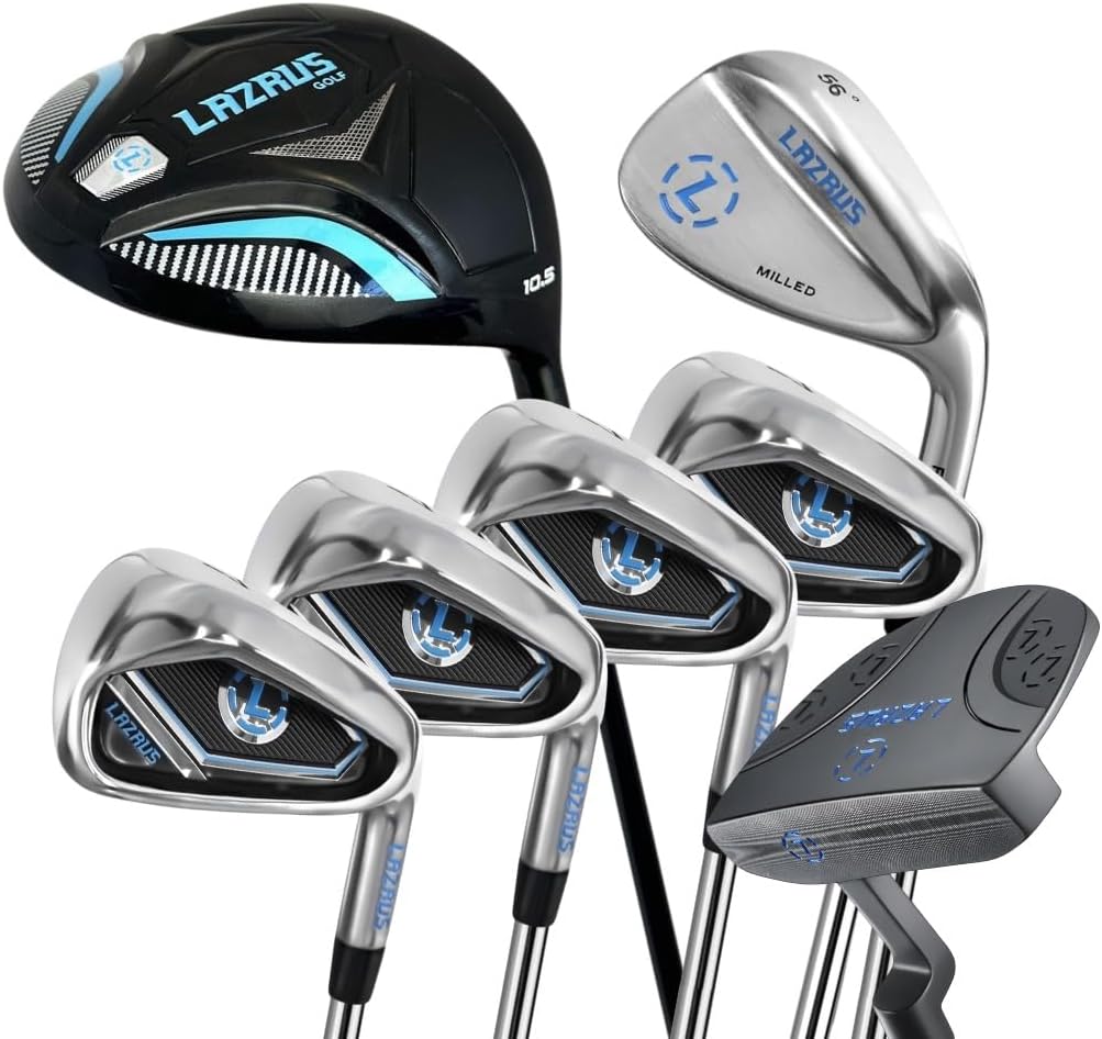 LAZRUS GOLF Complete 7pc Golf Set for Men Driver, Putter, 4 6 8 PW Irons, 56
