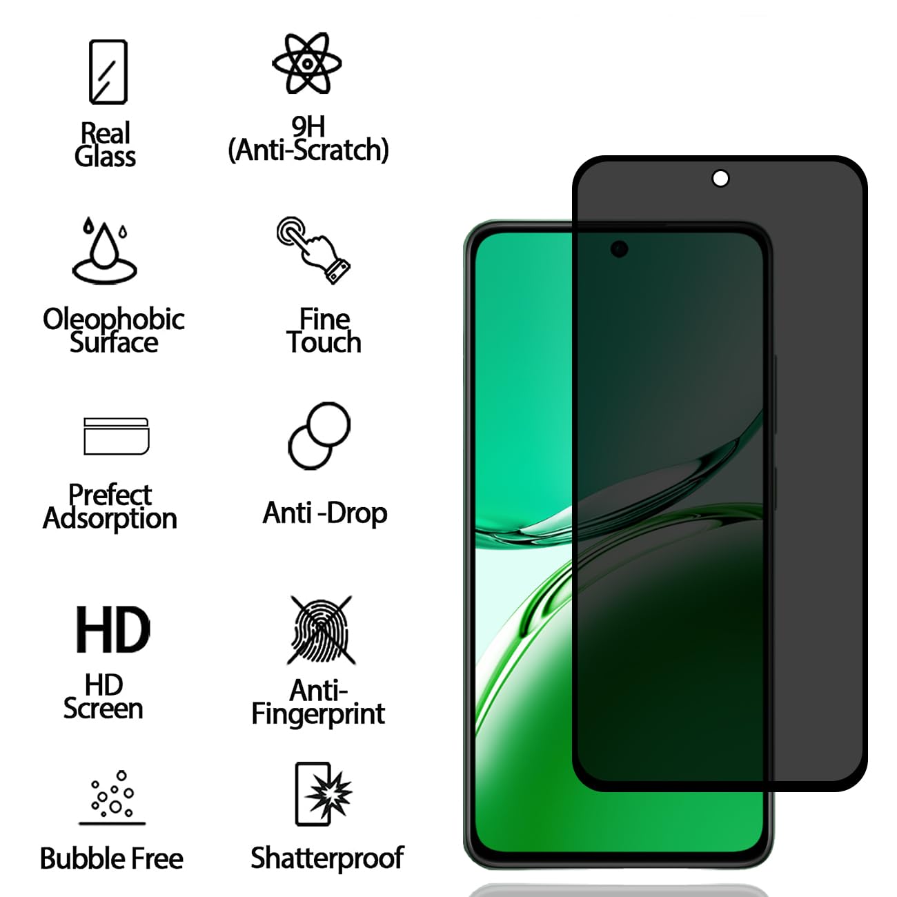 MOBYDEFEND 2-Pack HD Privacy Glass Screensavers Geschikt Voor Oppo Reno12 F Screenprotectors Voor Oppo Oppo Reno12 F Grijs 146182590