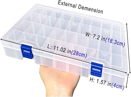 Miniatura 3 de Qualsen Caja de plástico con compartimentos con divisores ajustables, organizador de aparejos para manualidades, caja de almacenamiento de 34