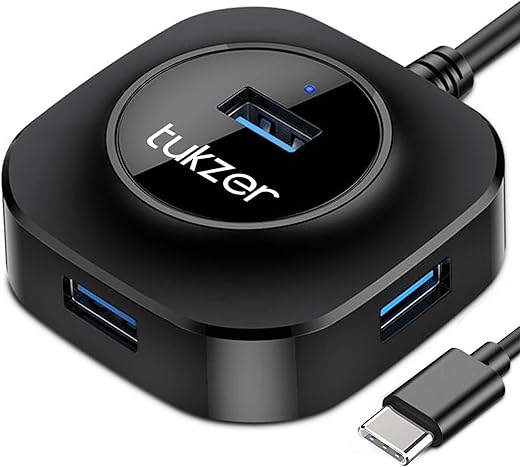 Tukzer USB C Hub Ultra-Slim USB-C Superspeed Adapter with 4 USB 3.0 Ports USB Type C Hub for All Laptops and More USB Type C Devices (TZ-U13 Black)
