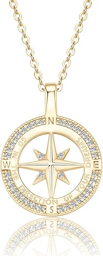 Collar con brújula para mujer, joyería de plata de ley 925 con dije de brújula de circonia cúbica, unisex, para graduación de bachillerato,