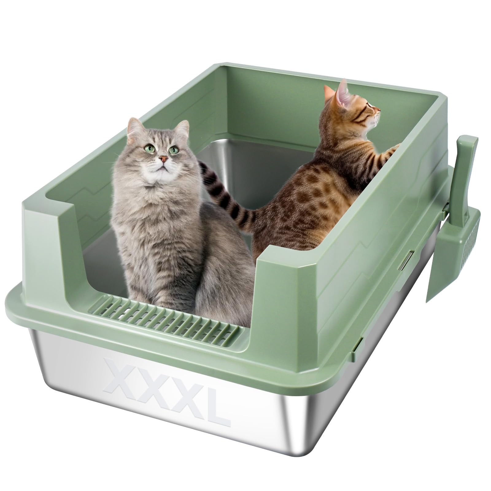Homegroove XXXL Katzenklo Edelstahl, 70x50x30 cm Großes Katzenklo, Auslaufsichere Metall Katzentoilette für Große Katzen & Mehrkatzenhaushalte, Geruchsneutral & Einfach zu Reinigen (Grün)