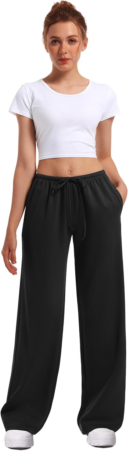 HeSaYep Women's Wide Leg Sweatpants Straight Leg Lowrise Sweat Pants Drawstring Elastic Low Waist Pants with Pockets - Image 6