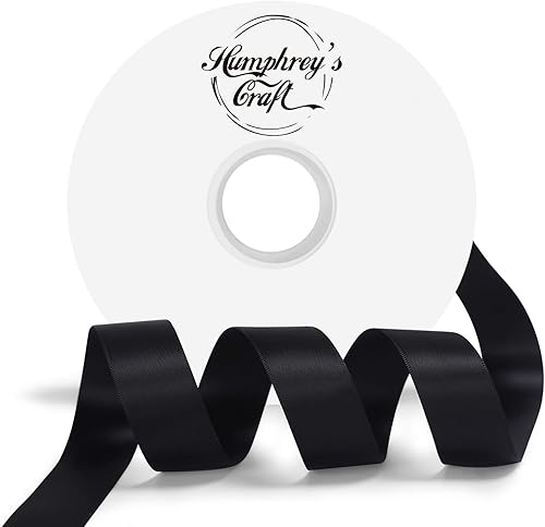 Humphrey's Craft Cinta de satén negra de doble cara de 1 pulgada, 50 yardas, variedad de colores para manualidades, envoltura de regalos, lazos de