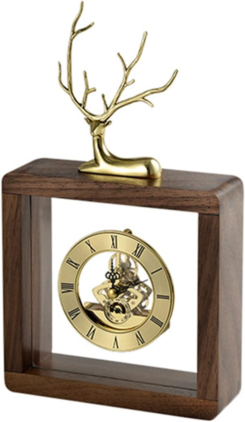 Mantle Clock Pure Copper Clock Model Room Decoration Living Room Study Bedroom Decoration Desktop Decoration Desk Clock Vintage Mantel Clock (Color : 1) (1)