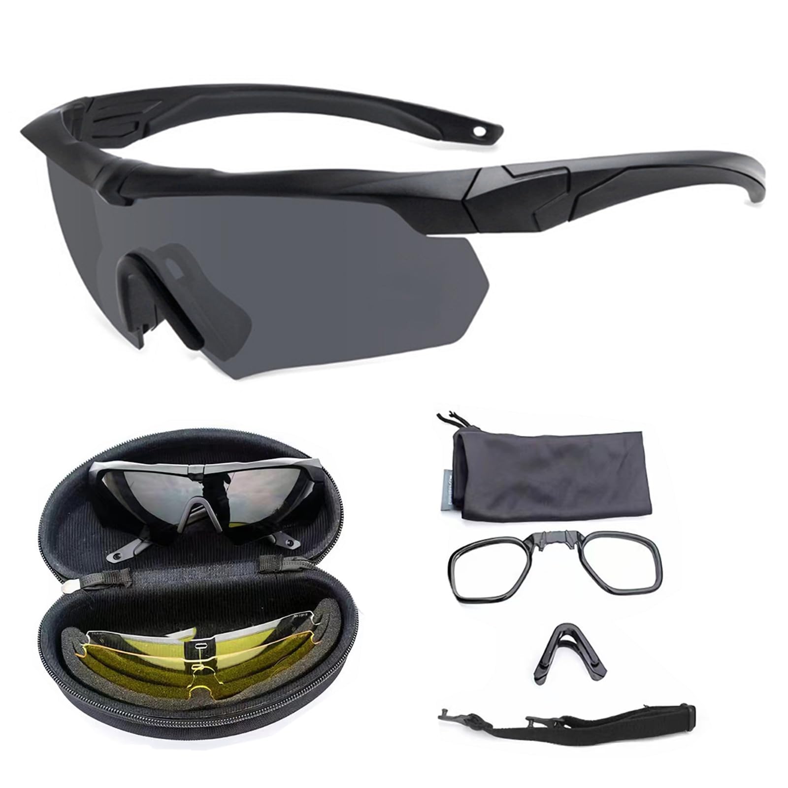 Tactical Eyewear Anti Fog with 3 Interchangeable Lenses Outdoor Unisex Shooting Glasses (Black Frame,Khaki Frame)