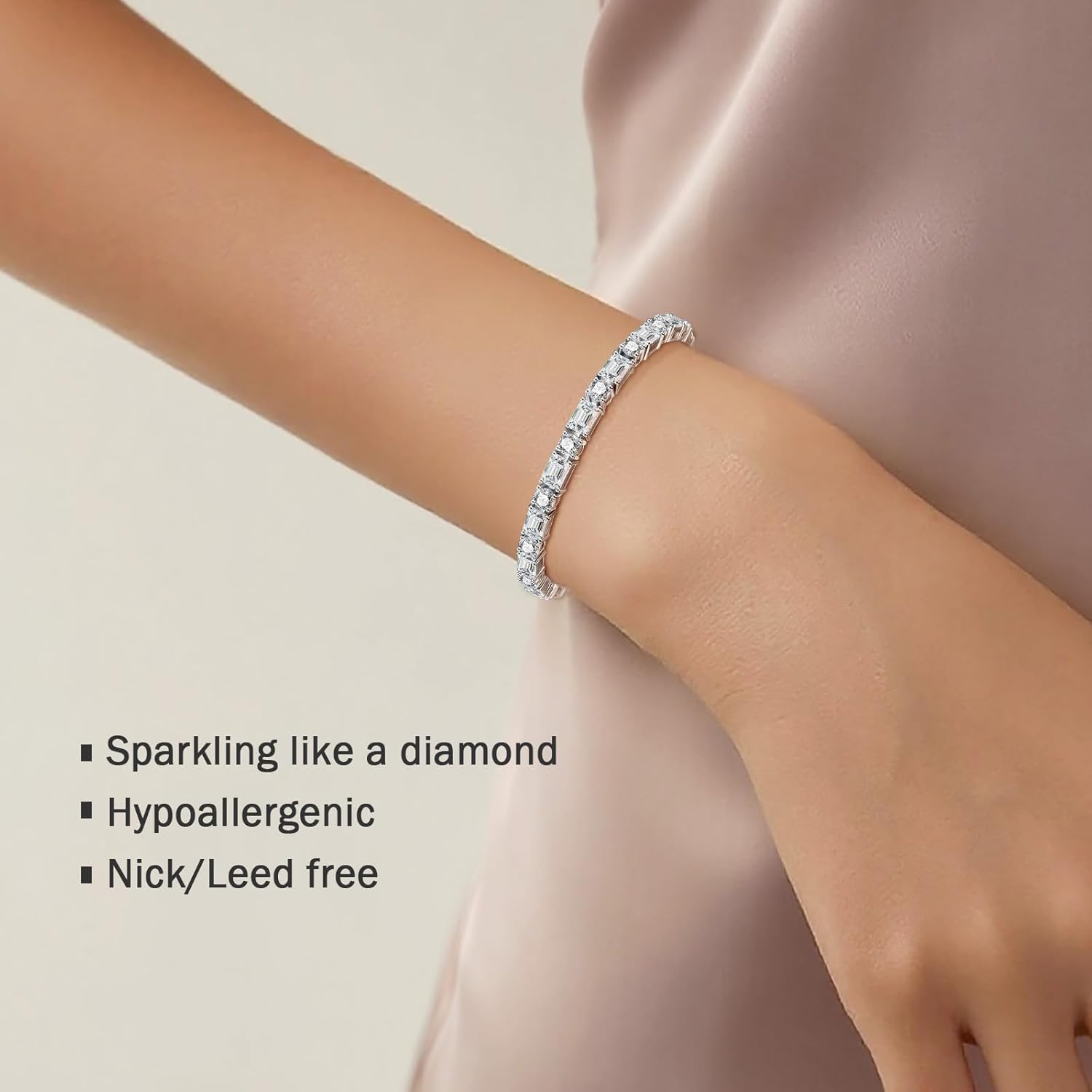 16.5/18CT Emerald & Round Cut Moissanite Tennis Bracelet for Women, White Gold Plated 925 Sterling Silver 4mm D Color VVS1 Moissanite Bracelets Hidden Clasp Anniversary Birthday Gift 6.5/7Inch - Image 3