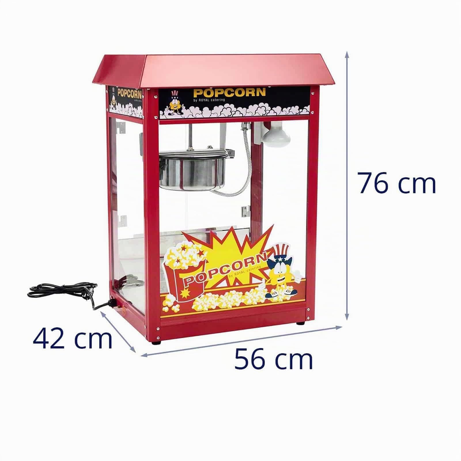Royal Catering Palomitera Máquina Para Hacer Palomitas (Rendimiento: 5 kg/h, 16 L/h,Tejadillo Rojo, Olla con Revestimiento antiadherente, 1500 W)