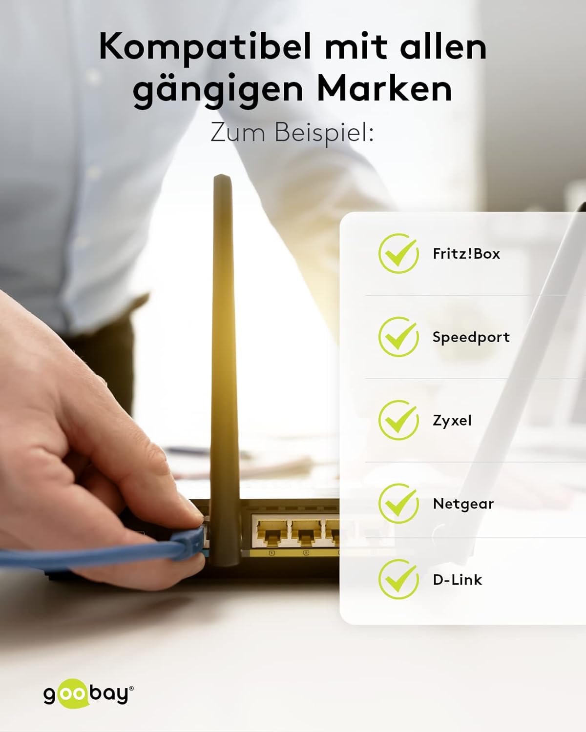 Goobay TAE-F DSL 8P 2C 15M Black Phone Cable - Phone Cable (15 m, TAE-F, RJ-45, Black, Male/Male, Fast Ethernet)