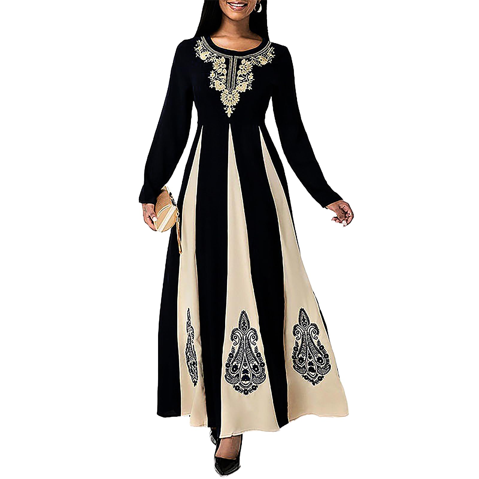 Robe Longue Africaine à Motif Dashiki Ample avec Coupe Trapèze Fluide