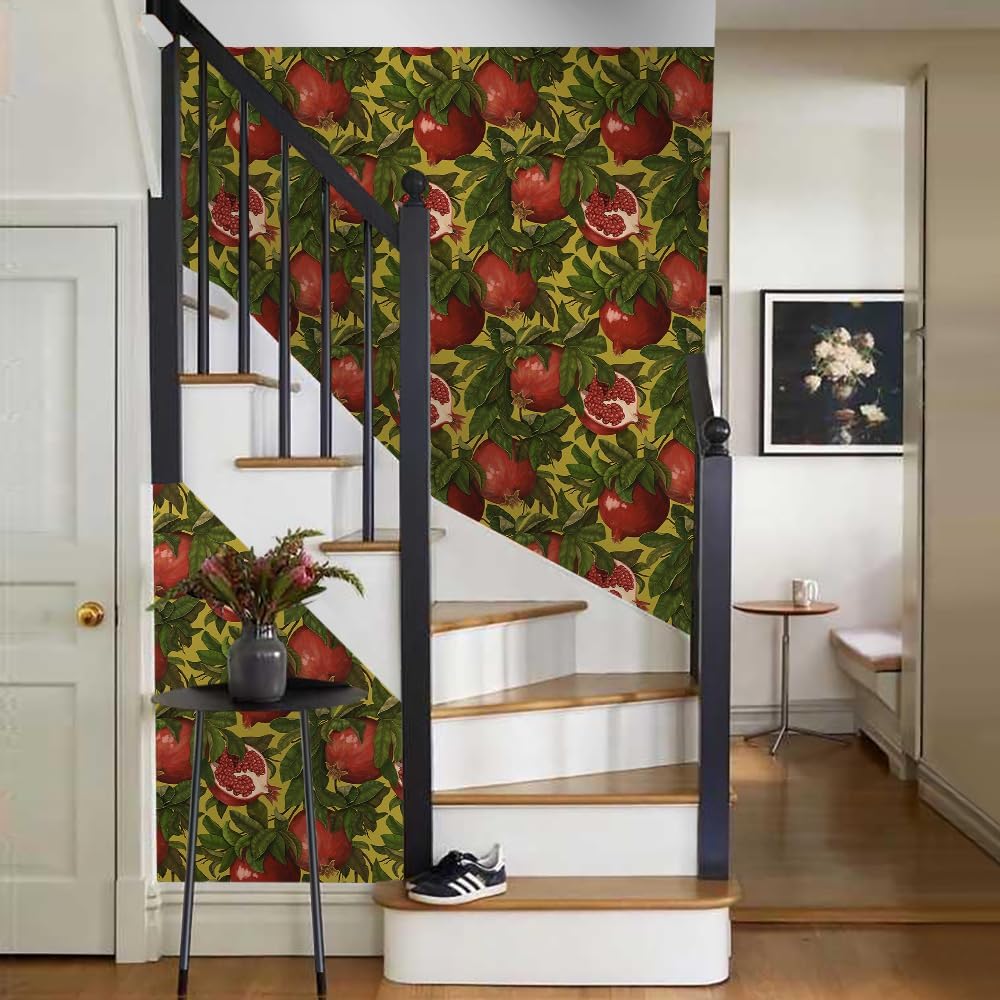 18"x236" Realistic Red Green Fruit Pomegranate Peel and Stick Wallpaper Easy Peel off Contact Paper Vintage Vinyl Self Adhesive Removable Stick on Wall Paper for Kitchen Cabinet Renter Friendly