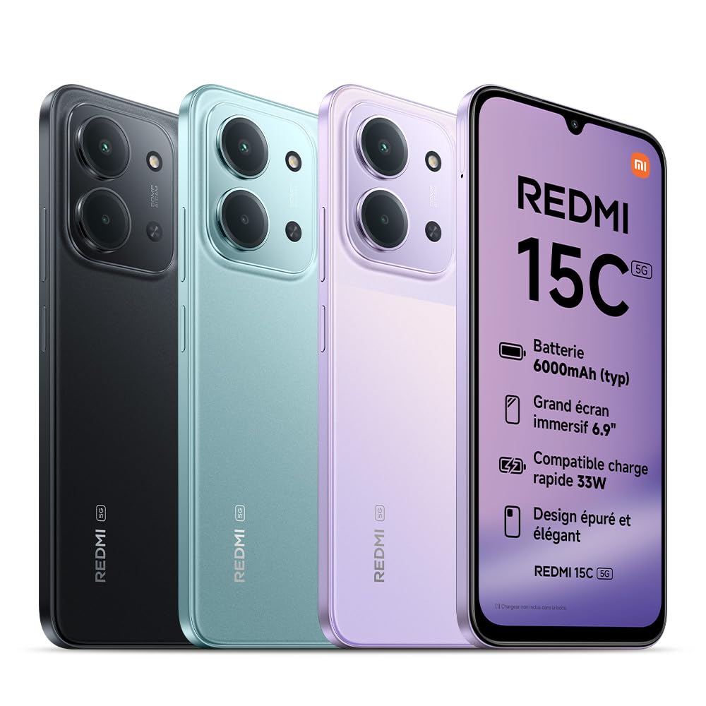 XIAOMI REDMI 15C 5G Smartphone 4+128 Go Double Caméra IA 50 MP - Vert | Écran 6,9 pouces 120 Hz, batterie 6000 mAh, 5G, MediaTek Dimensity 6300 6 nm Octa-Core, chargeur non inclus