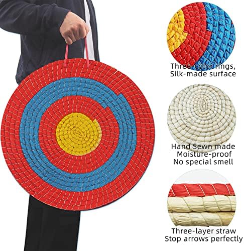 Seektop Archery Targets for Backyard, 3 Layers Archery Target Shooting Bow Coloured Rope Target, Traditional Solid Straw Round Arrow Target for Outdoor Hunting Shooting Practice