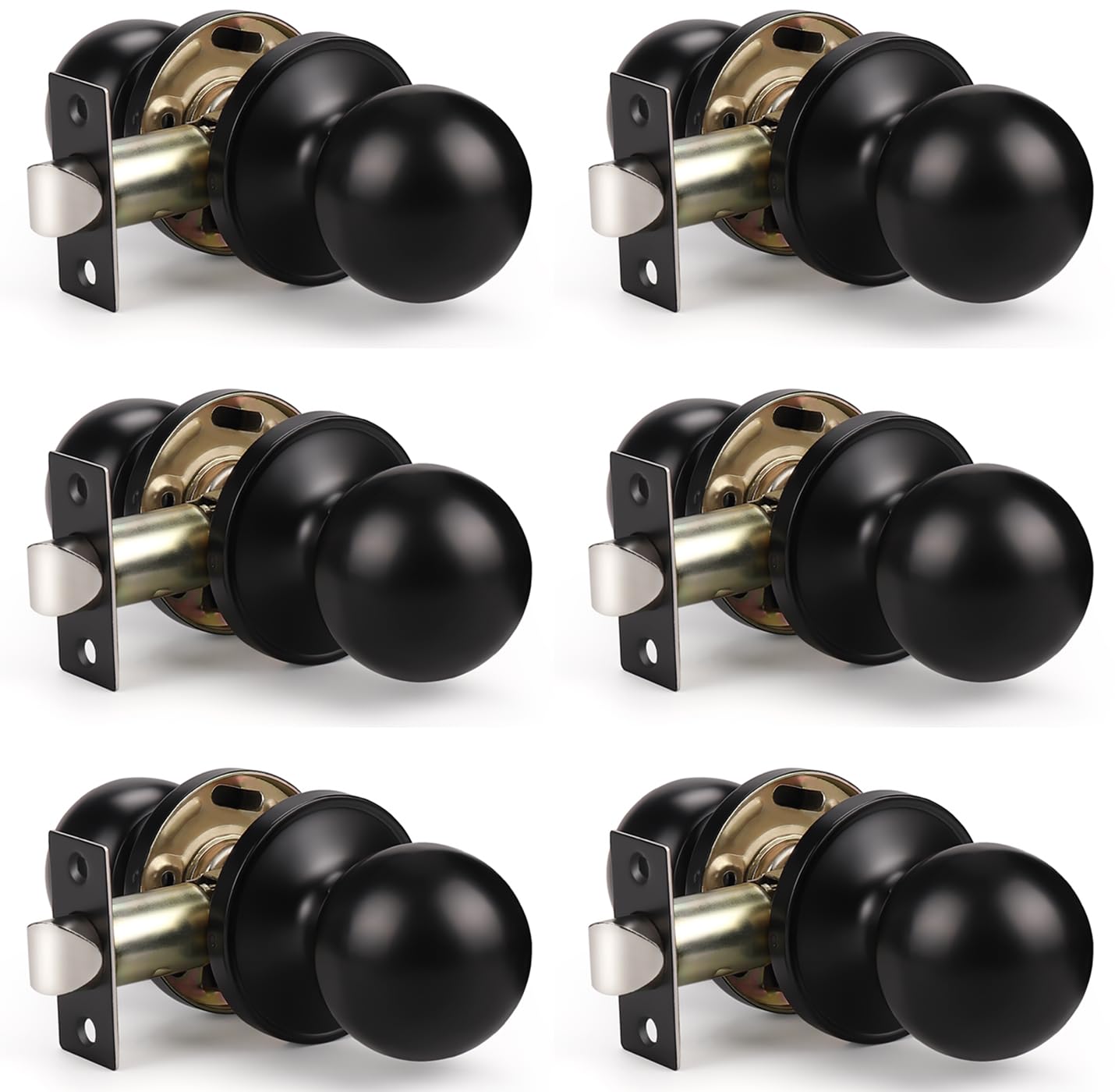 Knobwell Black Matte Closet Door Knobs Passage Door Knob Set, Interior Door Knob, Hallway And Closet Keyless Door Knob, 6 Pack