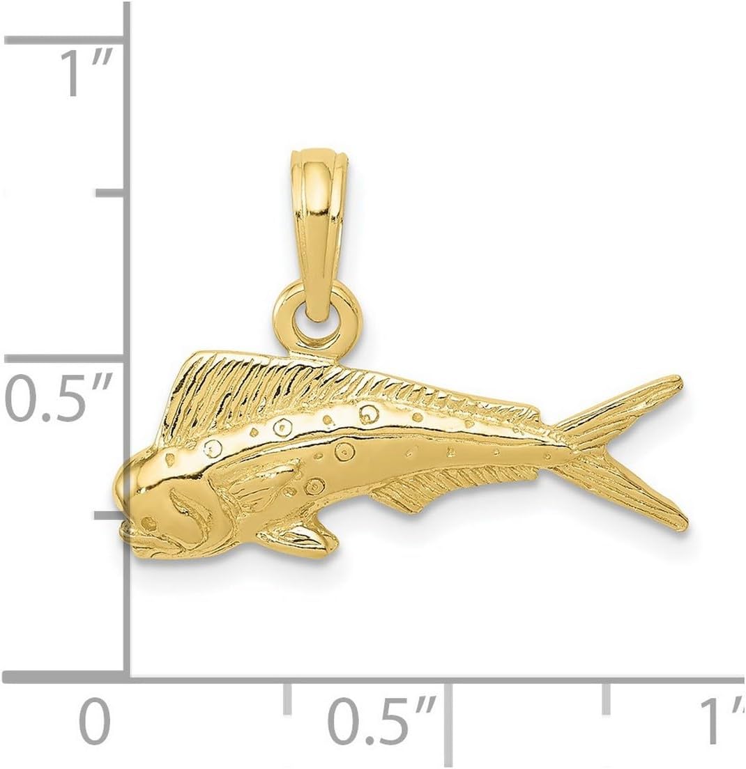 JewelryWeb 22mm 10k Solid Yellow Gold Mahi Mahi Animal Sealife Fish Pendant Necklace Pendant for Women - Image 2