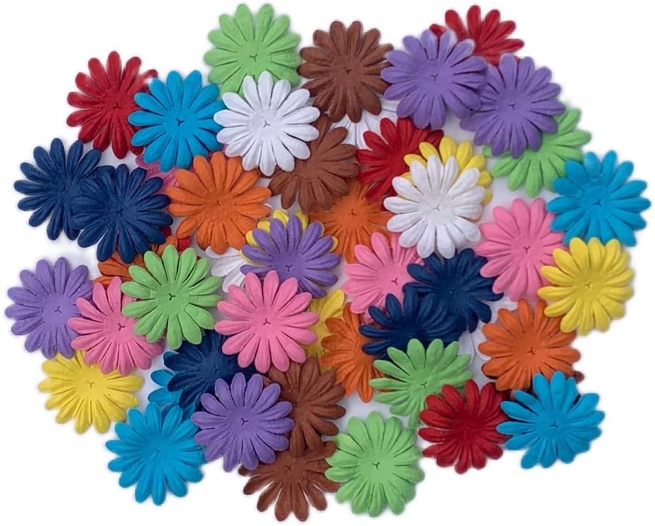 Artificial Flowers 100 Pcs Handmade Mulberry Paper Daisy Petals 40x40mm Mulberry Paper Daisy Flowers Scrapbooking Wedding DIY Craft Supplies Card. (Daisy10 Colors)