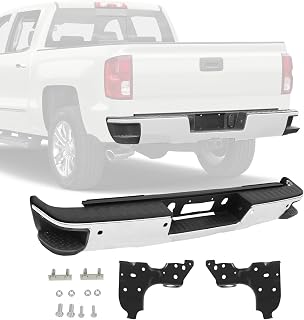 Rear Step Bumper Assembly w/Parking Aid Sensor Hole Compatible with 2014-2018 Chevrolet Silverado 1500 GMC Sierra 1500 Replace# GM1103175, Chrome