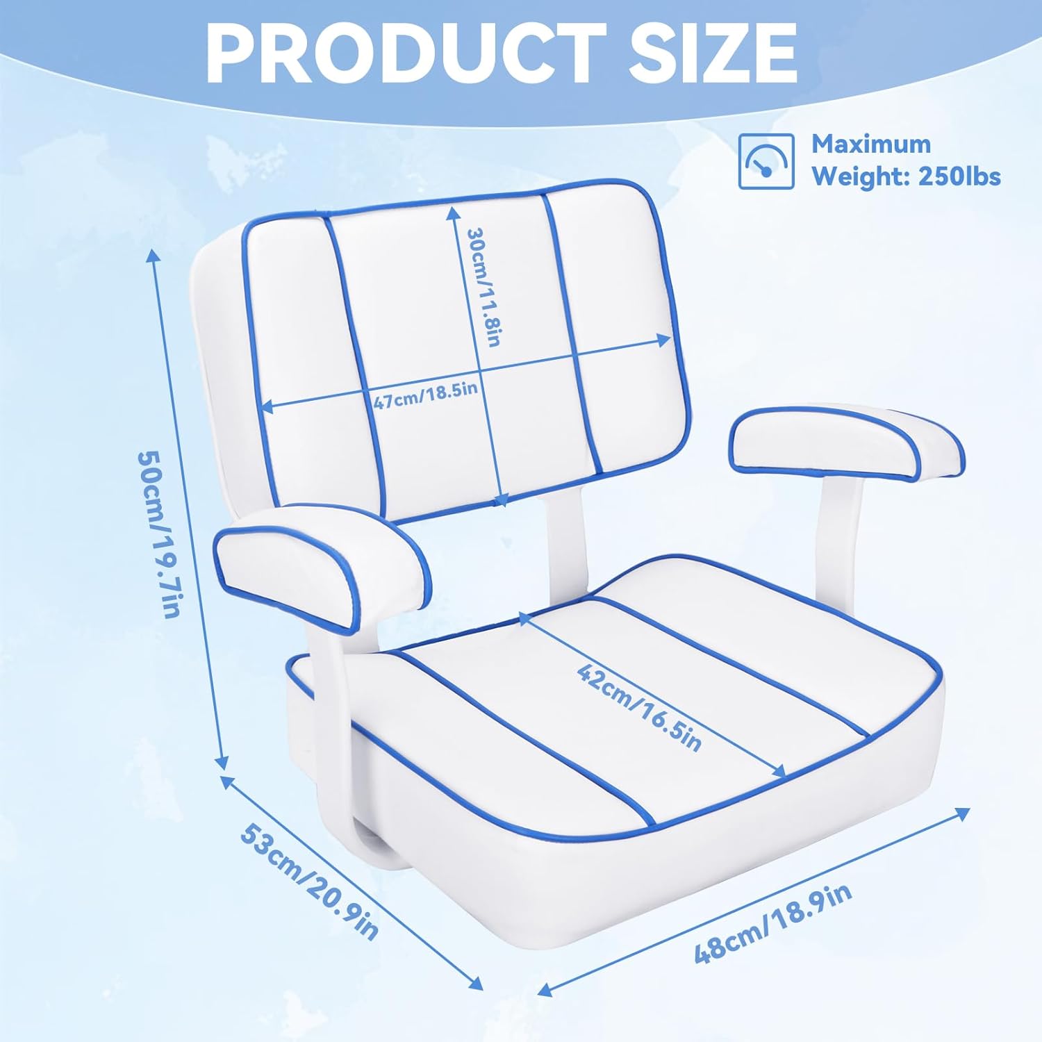 Boat Seat, Boat Fishing Chair Made of Super Soft Microfiber Leather, Waterproof and Durable, Suitable for Yachts, Pontoons, Easy to Install