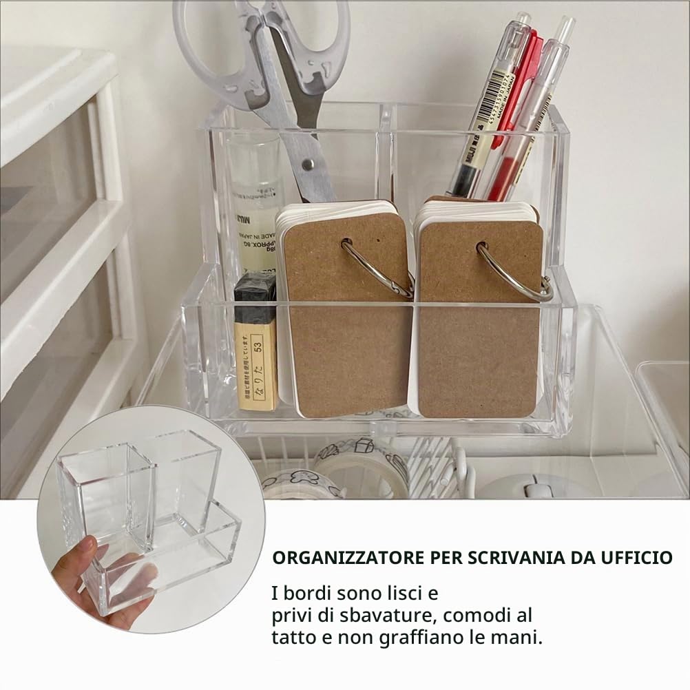 Cabilock Portapenne Multifunzione Organizer Da Scrivania 3 Scomparti 5.12X3.86X3.43In Contenitore Desktop Per Penne Biglietti Da Visita Accessori Casa Ufficio Studio