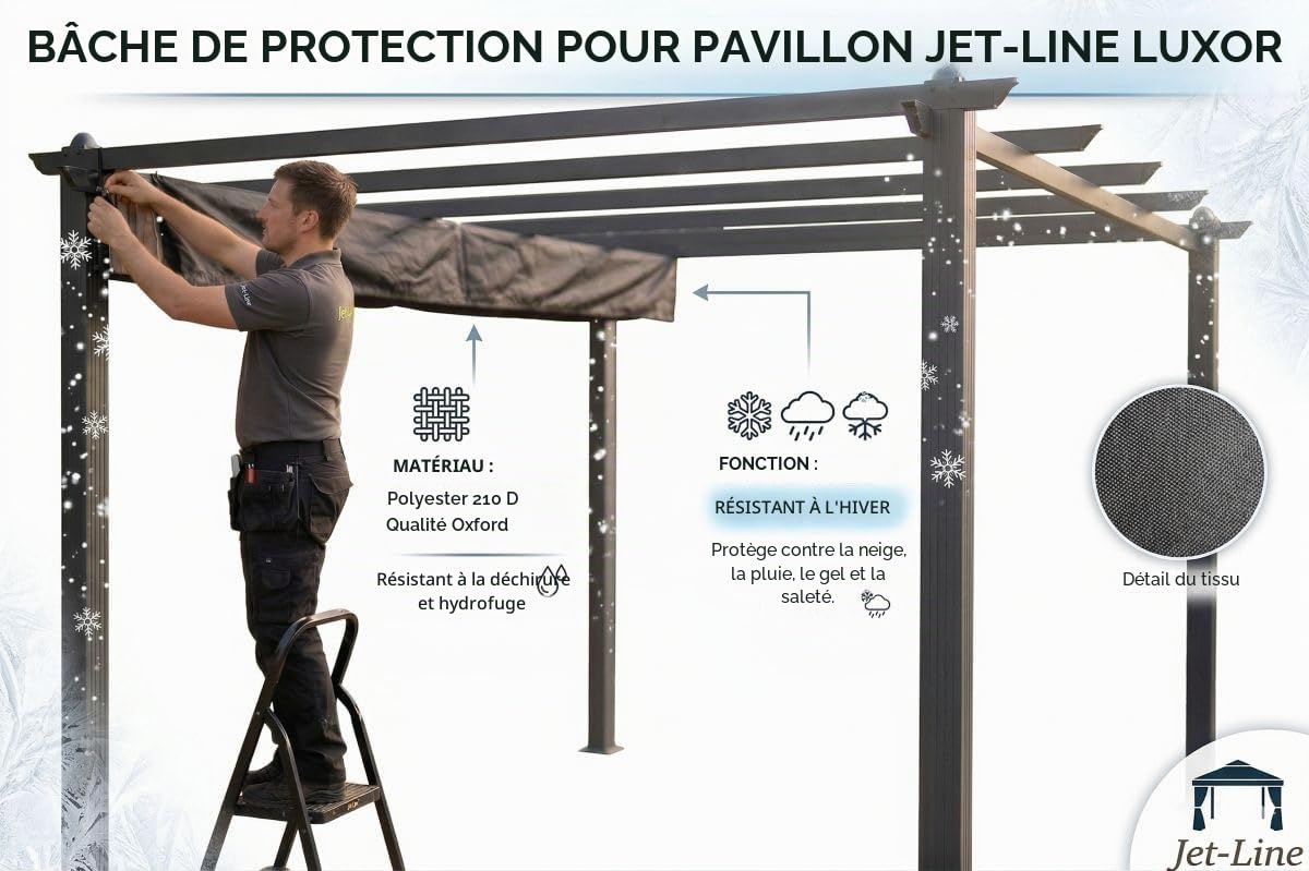 Jet-Line Bâche Luxor | Tonnelle Pergola 4 x 3 m | Noir | Bâche d'Hiver | Protection UV et Contre les Intempéries