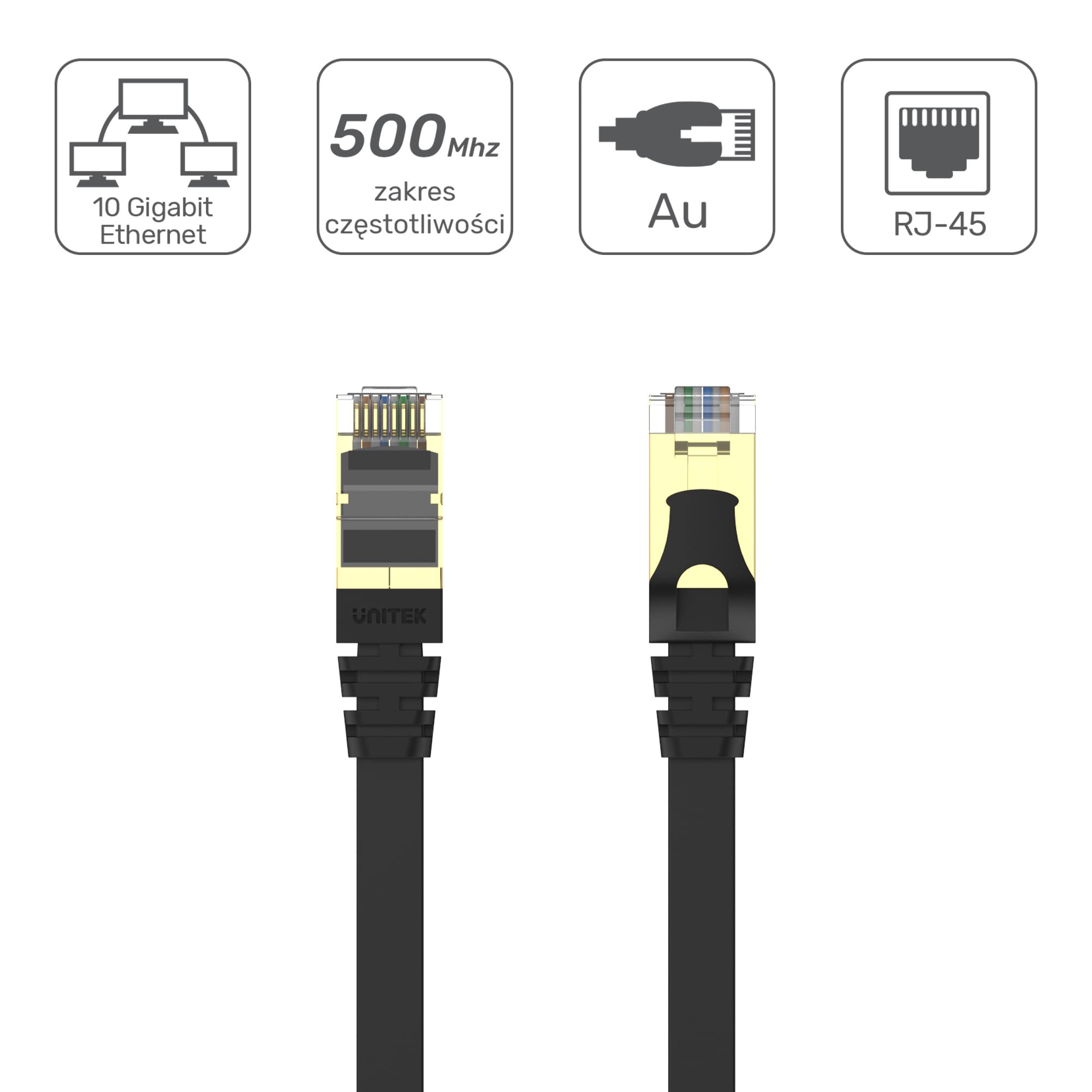Unitek C1897BK Ethernet yassı kablo Cat.7 5 M | RJ45 altın kaplama fiş |%100 bakır tel | SSTP - çift korumalı bükümlü çift yapı | 10GBaseT ile uyumlu
