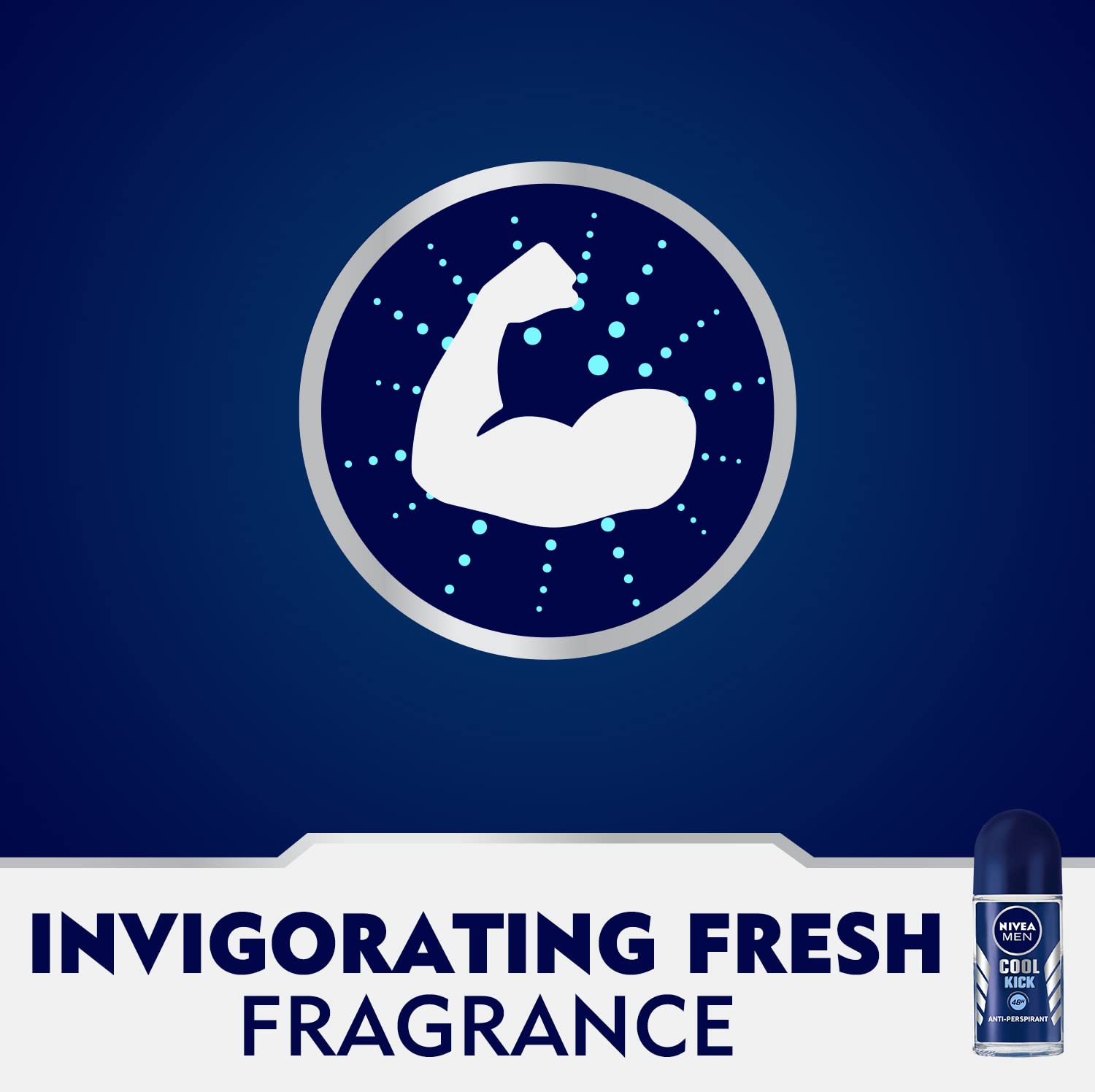 NIVEA MEN Cool Kick Roll-On Deodorant 50ml – Up to 48h Sweat & Odour Protection with a Refreshing Cooling Fresh Scent, Alcohol-Free Formula for an Instant Fresh Feel, Ideal for Active Men