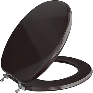Comfort Seats C2B1R18CH Designer Solid Wood Toilet Seat with PVD Chrome Hinges, Round, Dark Brown