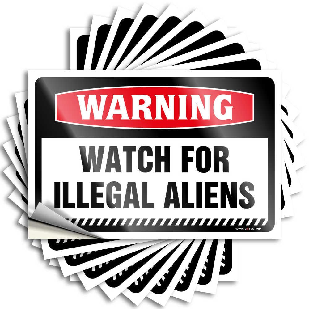 Fzfn Colour Bedroom Door Decorations Good Sticker - Warning Watch For Illegal Aliens Removable Decal Garage Easy Peel For Things(8X12cm)