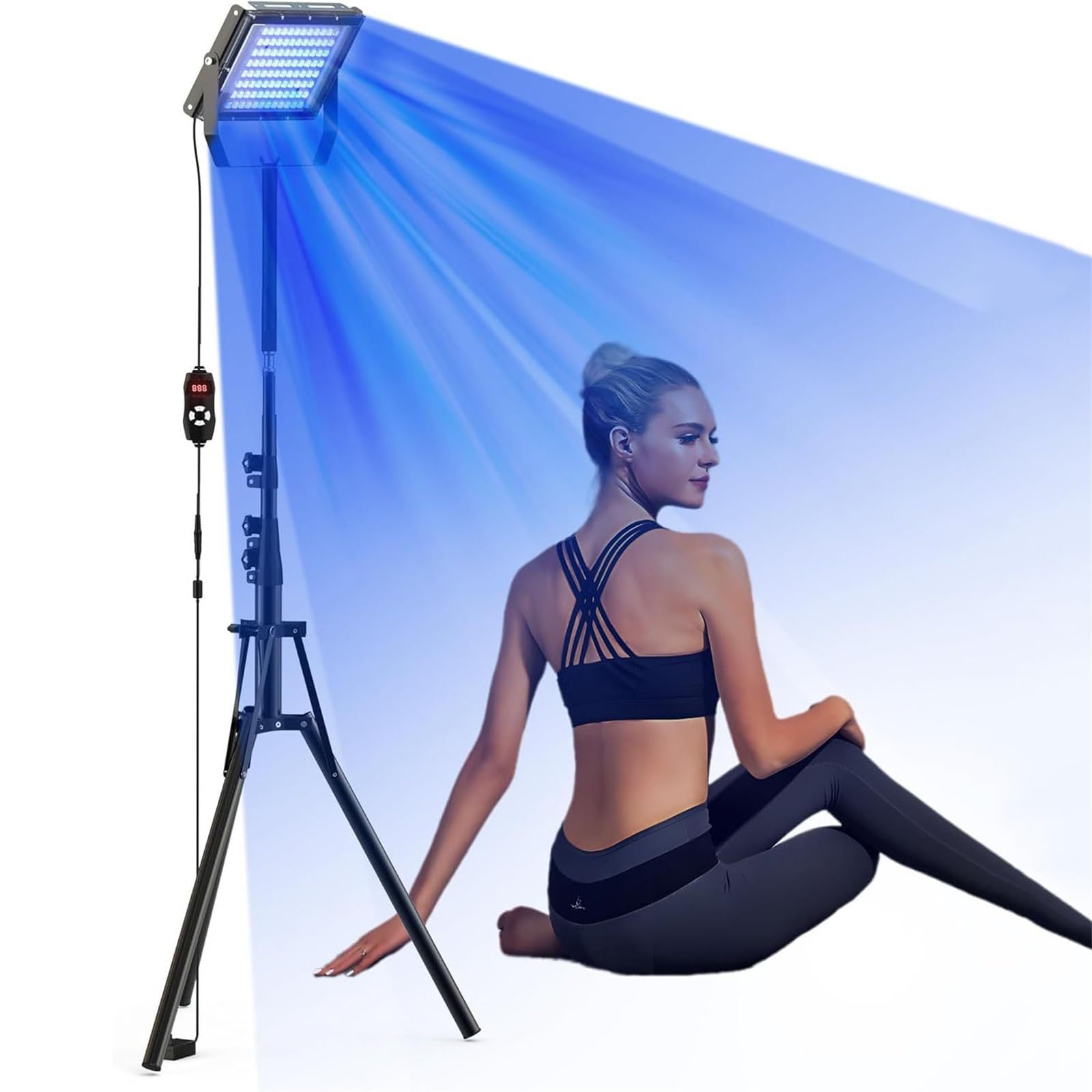 Lampa do opalania i światło terapeutyczne do twarzy i ciała, 5-stopniowa jasność, 5-30 minut, regulacja wysokości i kąta 360 stopni, stojak do równomiernego opalania, domowa lampa przeciwsłoneczna do