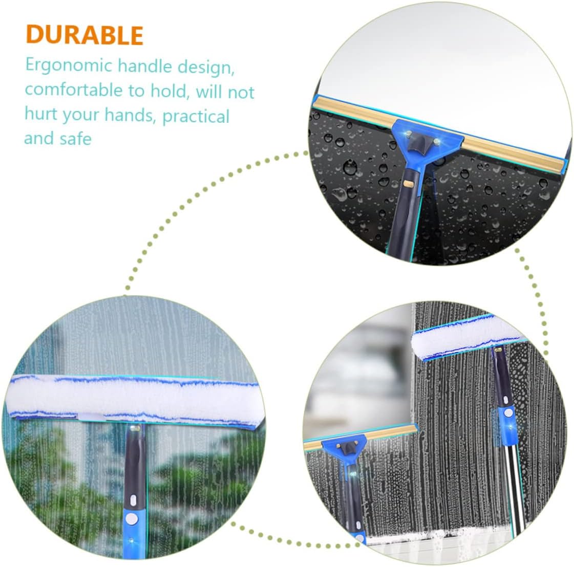 1set Microfiber Window Cleaner Squeegee Pole Extendable Scrubber for Car Shower and Bathroom Lightweight Non-Slip Grip Excellent Absorbency Random Style